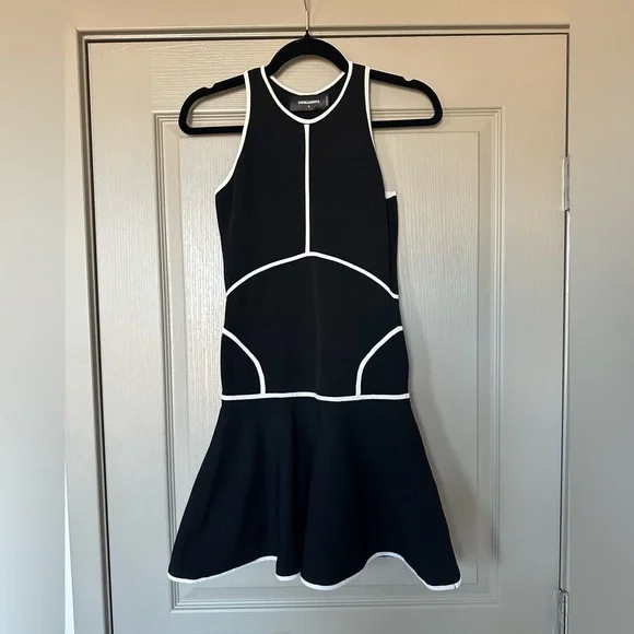 Dsquared2 Black White Piped Fit & Flare Dress Sz S Made in Italy - Picture 5 of 15